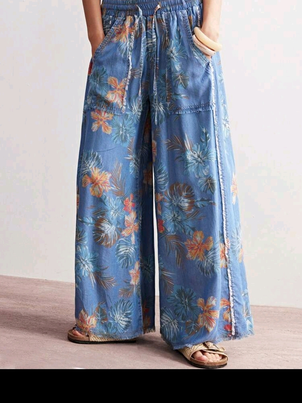 Blue Floral Wide-Leg Lounge Pants